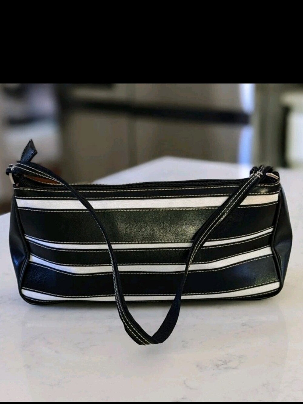 Liz Claiborne Accessories Black & White Faux Leather Striped Shoulder Bag